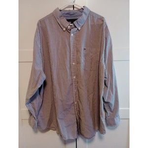 Tommy Hilfiger Mens Long Sleeve Button Down Up  Shirt 3XL Striped Grey/White
